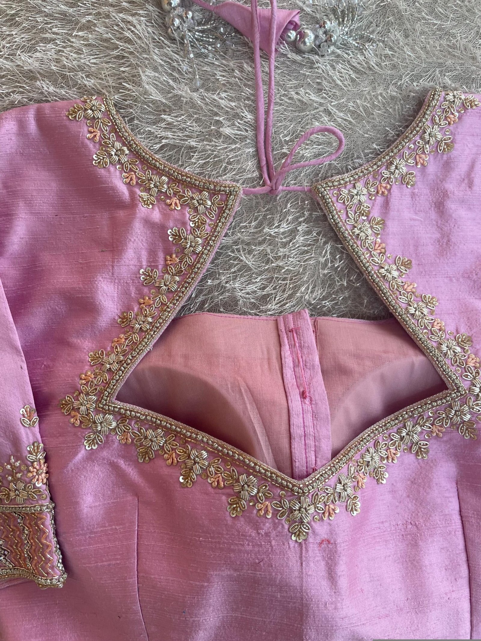 Pure silk hand embroidery blouse/saree maggam light pink blouse/pink saree blouse/hand embroidered blouse/pink ready made blouse zardosi usa