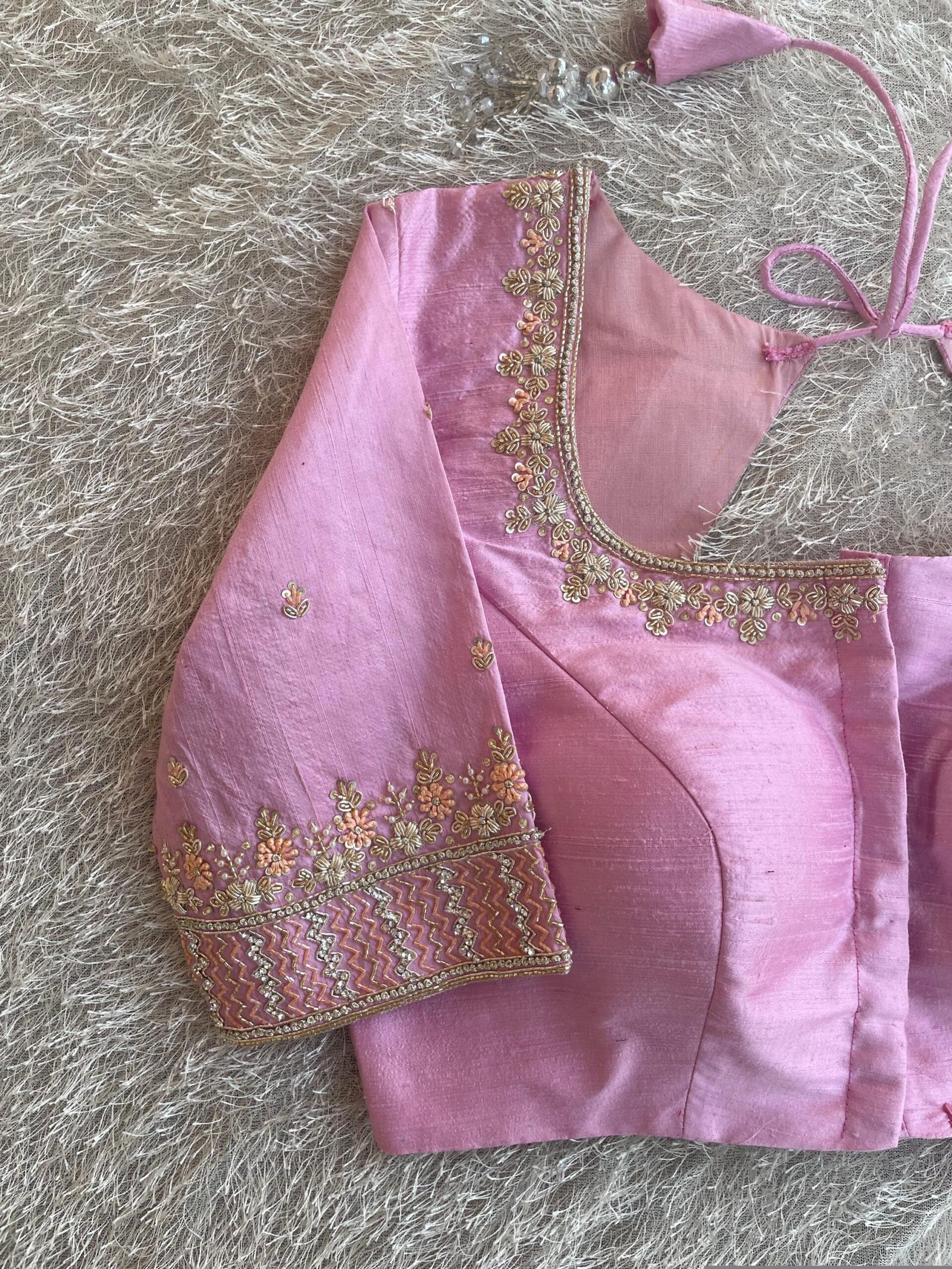 Pure silk hand embroidery blouse/saree maggam light pink blouse/pink saree blouse/hand embroidered blouse/pink ready made blouse zardosi usa