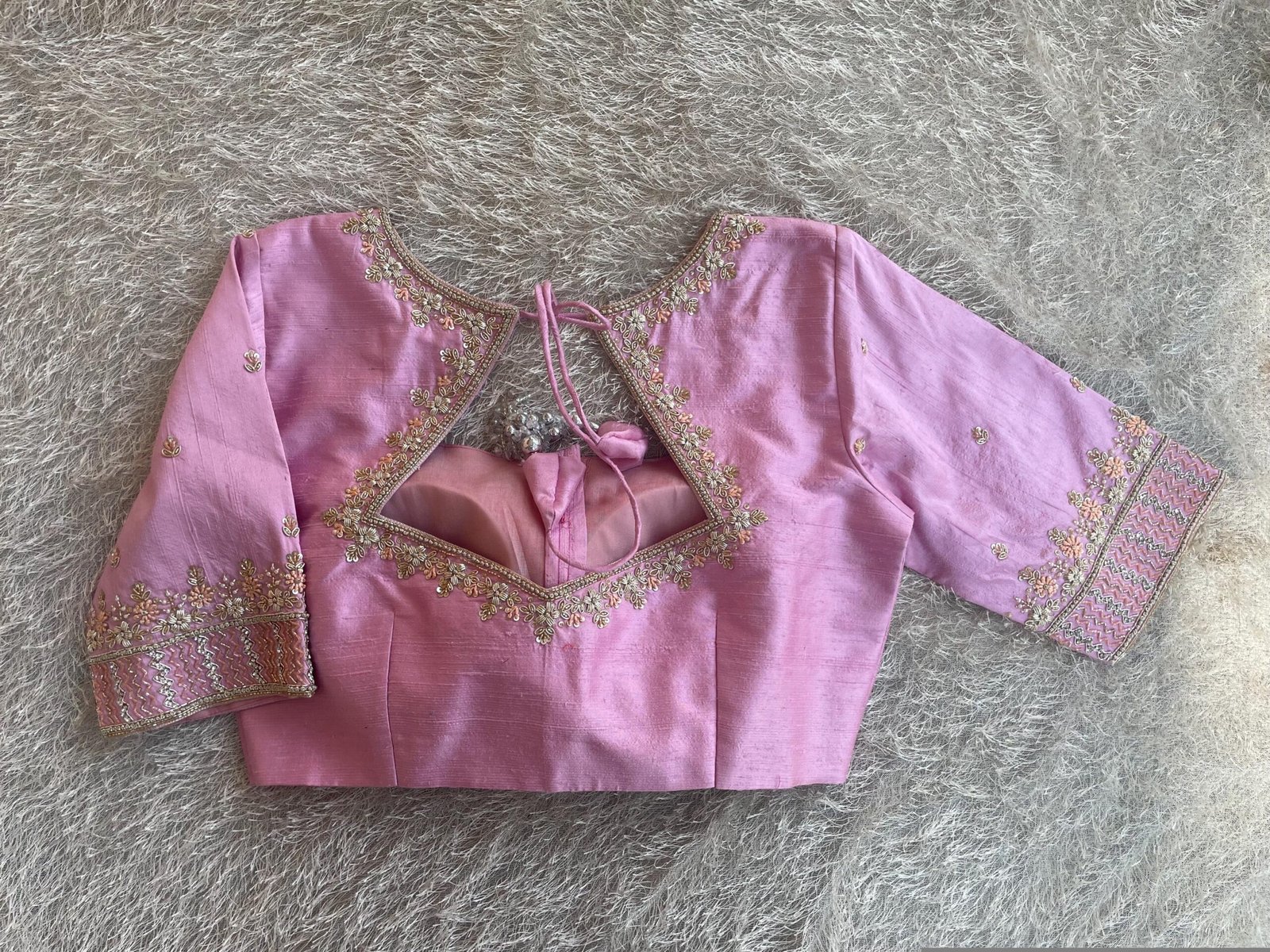 Pure silk hand embroidery blouse/saree maggam light pink blouse/pink saree blouse/hand embroidered blouse/pink ready made blouse zardosi usa
