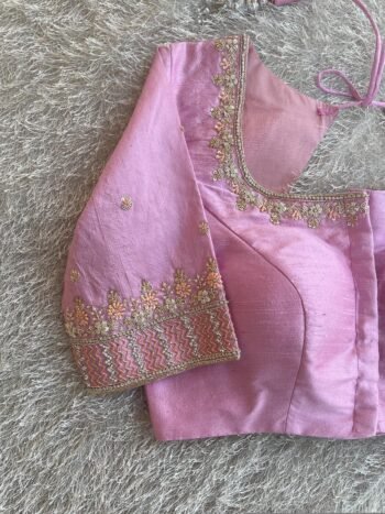 Pure silk hand embroidery blouse/saree maggam light pink blouse/pink saree blouse/hand embroidered blouse/pink ready made blouse zardosi