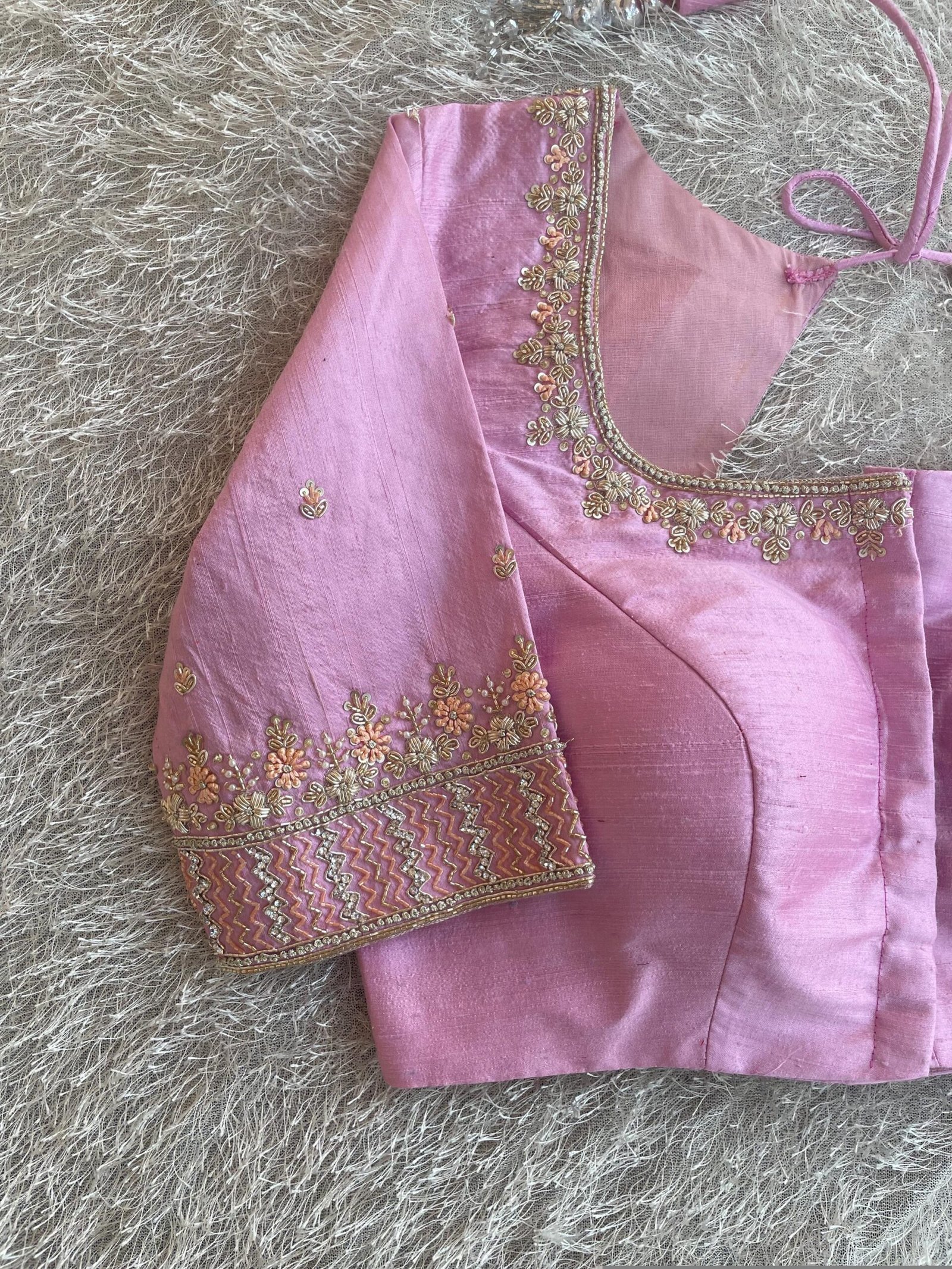 Pure silk hand embroidery blouse/saree maggam light pink blouse/pink saree blouse/hand embroidered blouse/pink ready made blouse zardosi usa