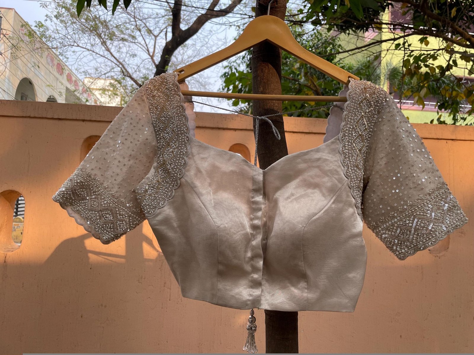 Hand Embroidered Zardosi Blouse: Silver Tissue Silk Sleeveless Crop Top/silver Maggam blouse,handwork blouse,mix and match blouse,silver usa