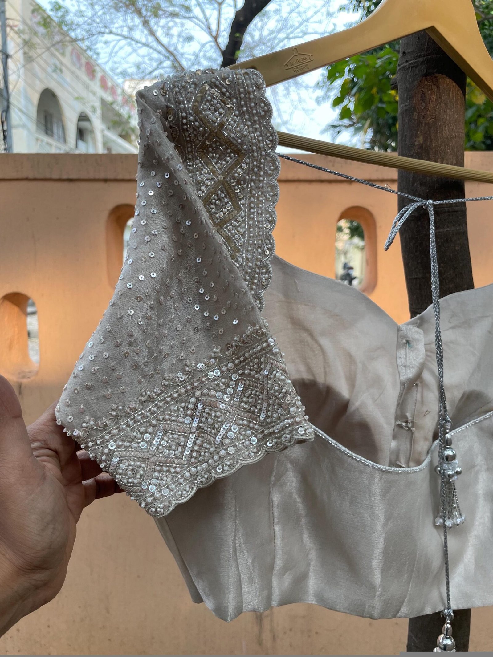 Hand Embroidered Zardosi Blouse: Silver Tissue Silk Sleeveless Crop Top/silver Maggam blouse,handwork blouse,mix and match blouse,silver usa