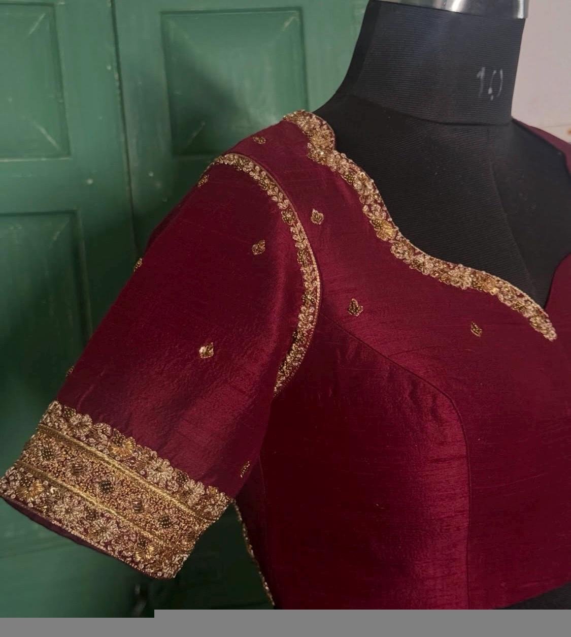 pure silk hand embroidery blouse/saree maggam blouse/red zardosi blouse/maroon red hand embroidered blouse/darkred ready made blouse zardosi