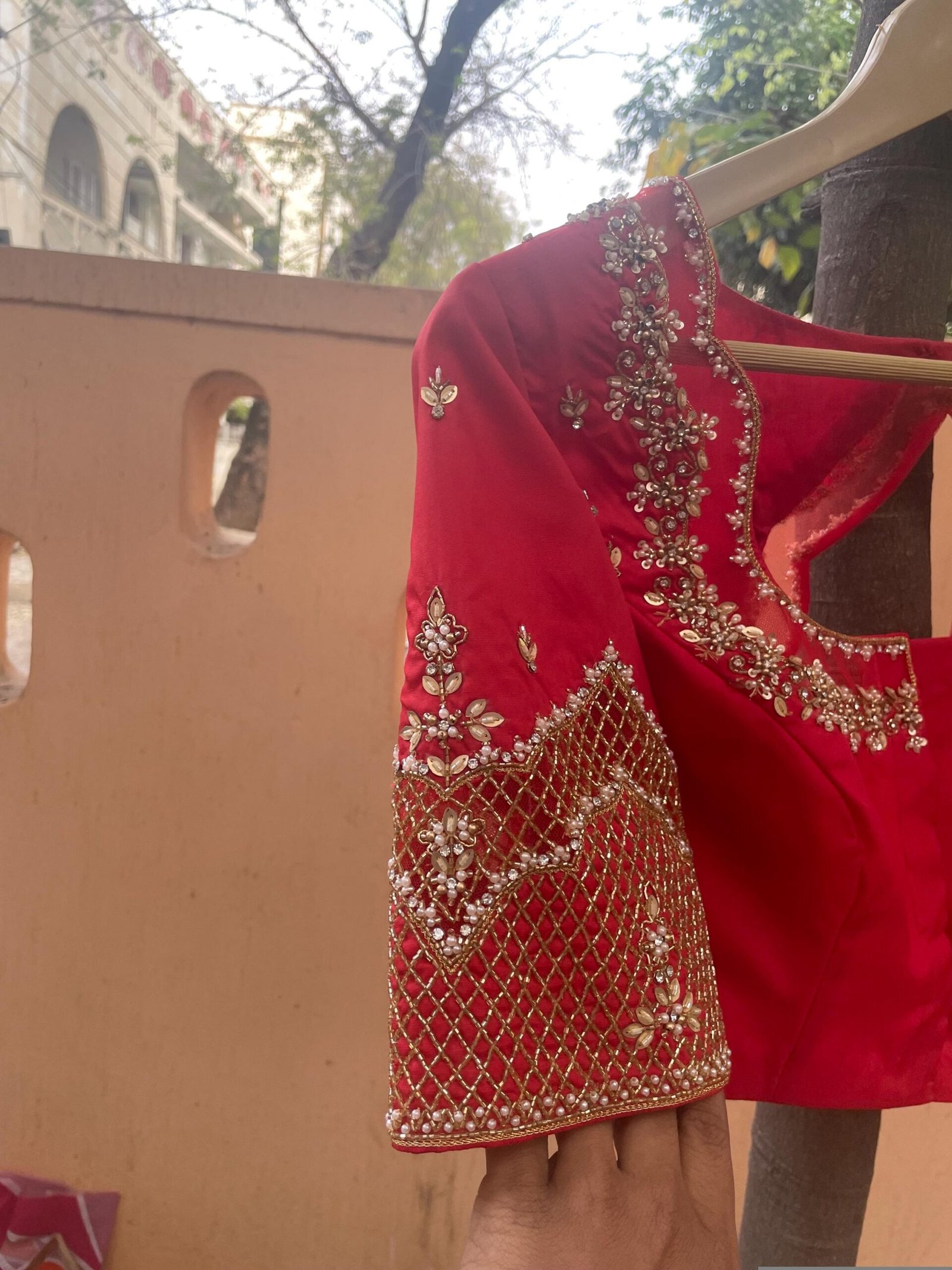 Hand Embroidered Zardosi Silk Blouse: Maroon Red Saree Top