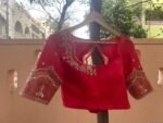 Hand Embroidered Zardosi Silk Blouse: Maroon Red Saree Top