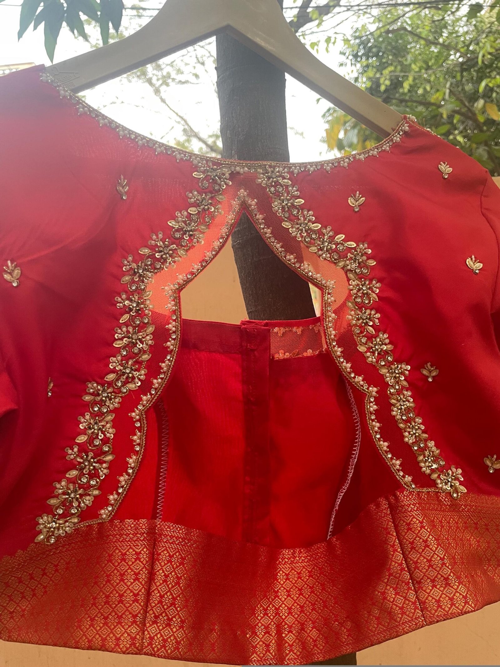 Hand Embroidered Zardosi Silk Blouse: Maroon Red Saree Top