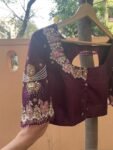 pure silk hand embroidery blouse/neck maggam blouse/brown zardosi blouse/plum hand embroidered blouse/brown hand work ready made blouse USA