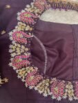 pure silk hand embroidery blouse/neck maggam blouse/brown zardosi blouse/plum hand embroidered blouse/brown hand work ready made blouse USA