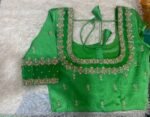 Hand Embroidered Zardosi Blouse: Parrot Green Raw Silk Saree Top,green maggam blouse,mehendi green blouse,mix and match blouse,plus size usa