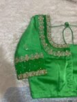 Hand Embroidered Zardosi Blouse: Parrot Green Raw Silk Saree Top,green maggam blouse,mehendi green blouse,mix and match blouse,plus size usa