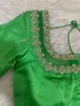Hand Embroidered Zardosi Blouse: Parrot Green Raw Silk Saree Top,green maggam blouse,mehendi green blouse,mix and match blouse,plus size usa