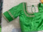 Hand Embroidered Zardosi Blouse: Parrot Green Raw Silk Saree Top,green maggam blouse,mehendi green blouse,mix and match blouse,plus size usa