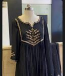 Hand Embroidered Anarkali Dress: Lavender Indian Suit with Dupatta,black anarkali dress,black indian kurta with dupatta,handwork kurta set