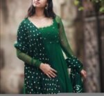 Green Georgette Anarkali Suit: Hand Embroidered Indian Dress with Dupatta,green anarkali bandhani dupatta,handwork dress with handloodupatta