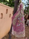 Blush Pink Velvet Saree Blouse: Hand Embroidered Zardosi Maggam Work,light pink velvet blouse,muave pink blouse,potli bag,handwork blouse