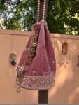 Blush Pink Velvet Saree Blouse: Hand Embroidered Zardosi Maggam Work,light pink velvet blouse,muave pink blouse,potli bag,handwork blouse
