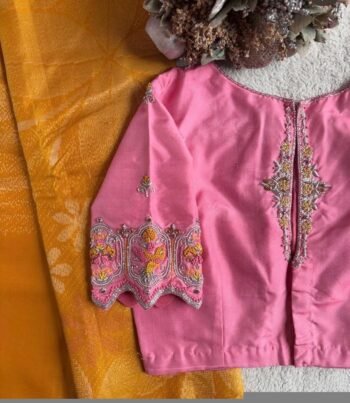 pure silk hand embroidery blouse/light pink maggam  blouse/pink hand embroidered blouse/pink ready made blouse zardosi/pink lavender blouse