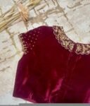 pure velvet hand embroidery blouse/collar maggam blouse/Peter Pan collar blouse/velvet hand embroidered blouse/burgundy ready made blouse us