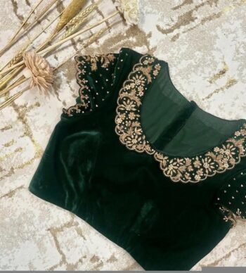 pure velvet hand embroidery blouse/collar maggam blouse/Peter Pan collar blouse/velvet hand embroidered blouse/burgundy ready made blouse us