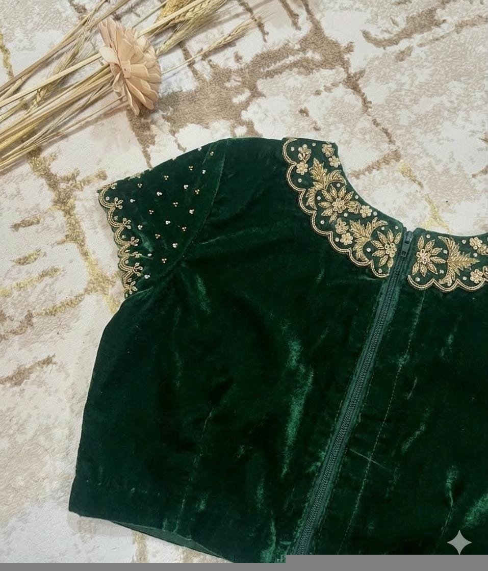 pure velvet hand embroidery blouse/collar maggam blouse/Peter Pan collar blouse/velvet hand embroidered blouse/burgundy ready made blouse us