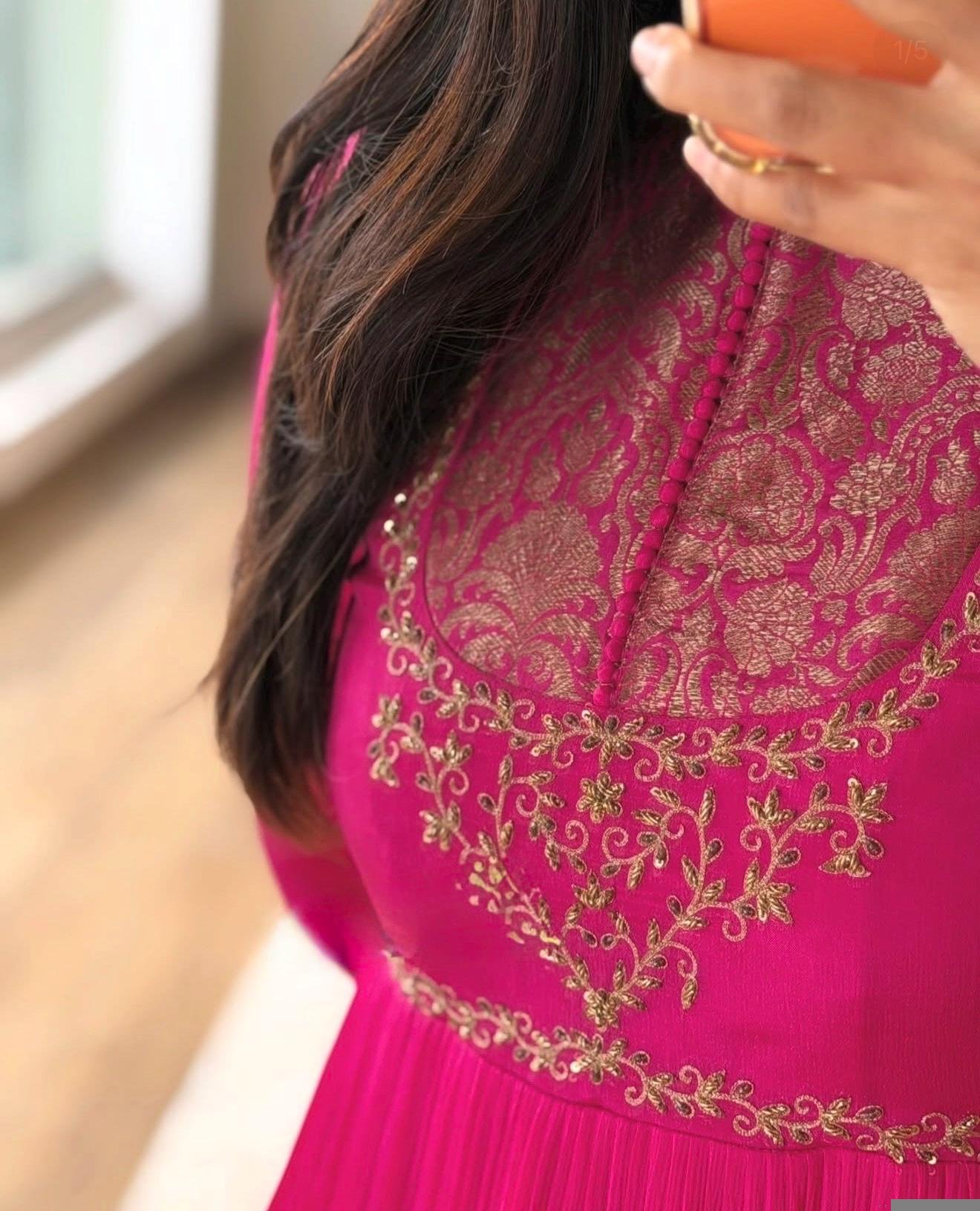 Pink Anarkali suit usa/anarkali kurta full sleeve/pink full sleeve anarkali/full sleeve dress anarkali/Indian dresses/hot pink anarkali usa