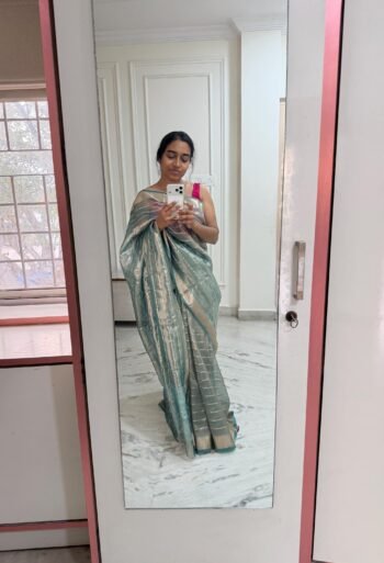 Saree with stitched blouse/tissue silk saree hand embroideredblouse/blue tissue saree/soft silk saree ready blouse/stripes cocktail saree