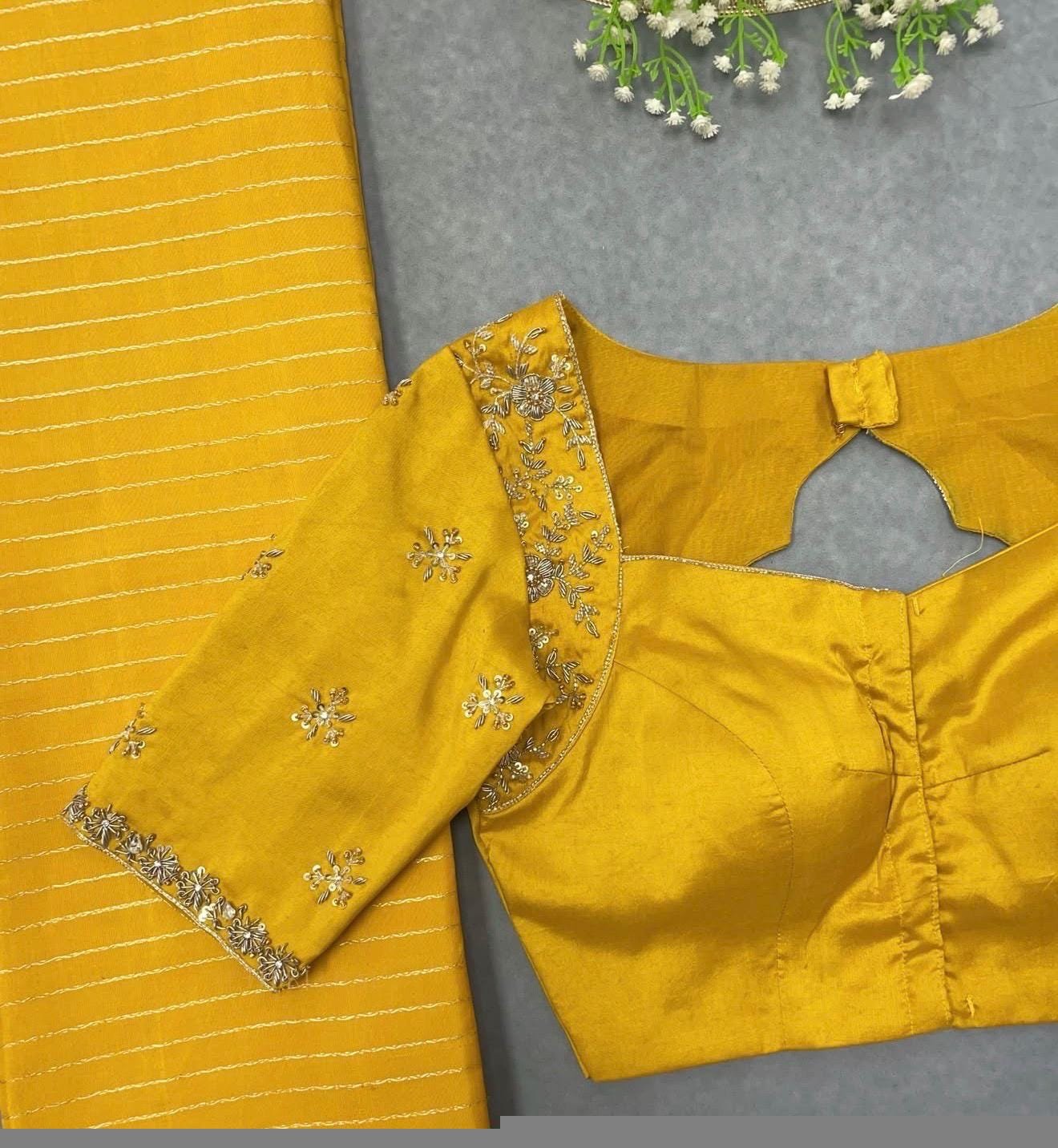 pure silk hand embroidery blouse/saree maggam yellow blouse/yellow blouse/hand embroidered blouse/ready made blouse zardosi/lemon yellow
