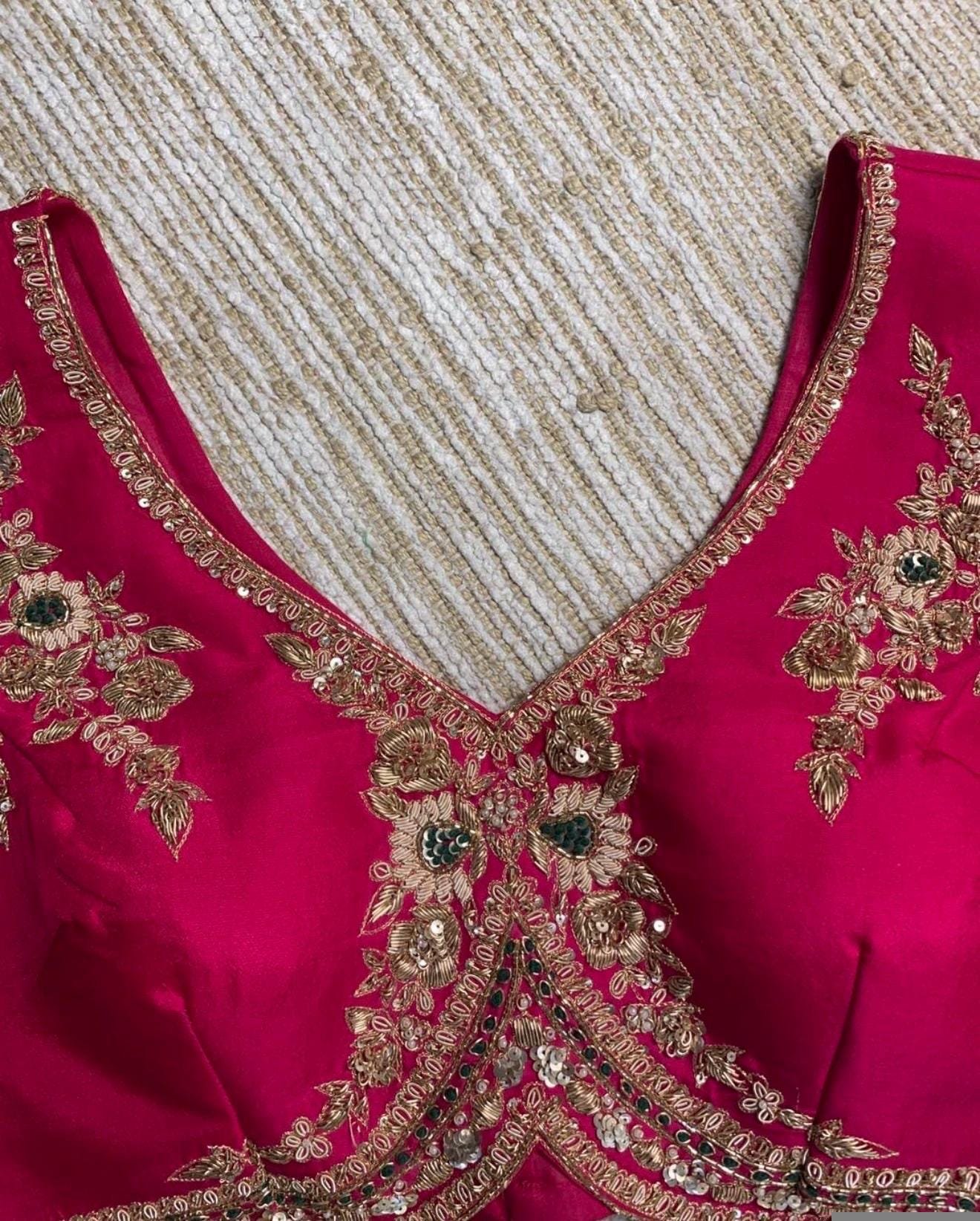 pure silk hand embroidery blouse/saree maggam blouse/hot pink zardosi blouse/hand embroidered blouse /magenta pink ready made blouse zardosi