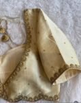 pure silk hand embroidery blouse/beige mirror hand made blouse/pure raw silk zardosi blouse/hand embroidered blouse/cream zardosi work blous
