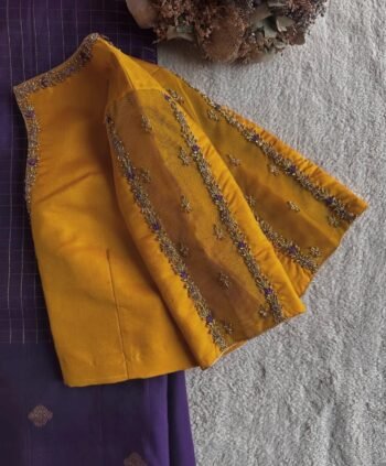 pure silk hand embroidery blouse/saree maggam blouse/yellow zardosi blouse/hand embroidered blouse/mustard yellow ready made blouse zardosi