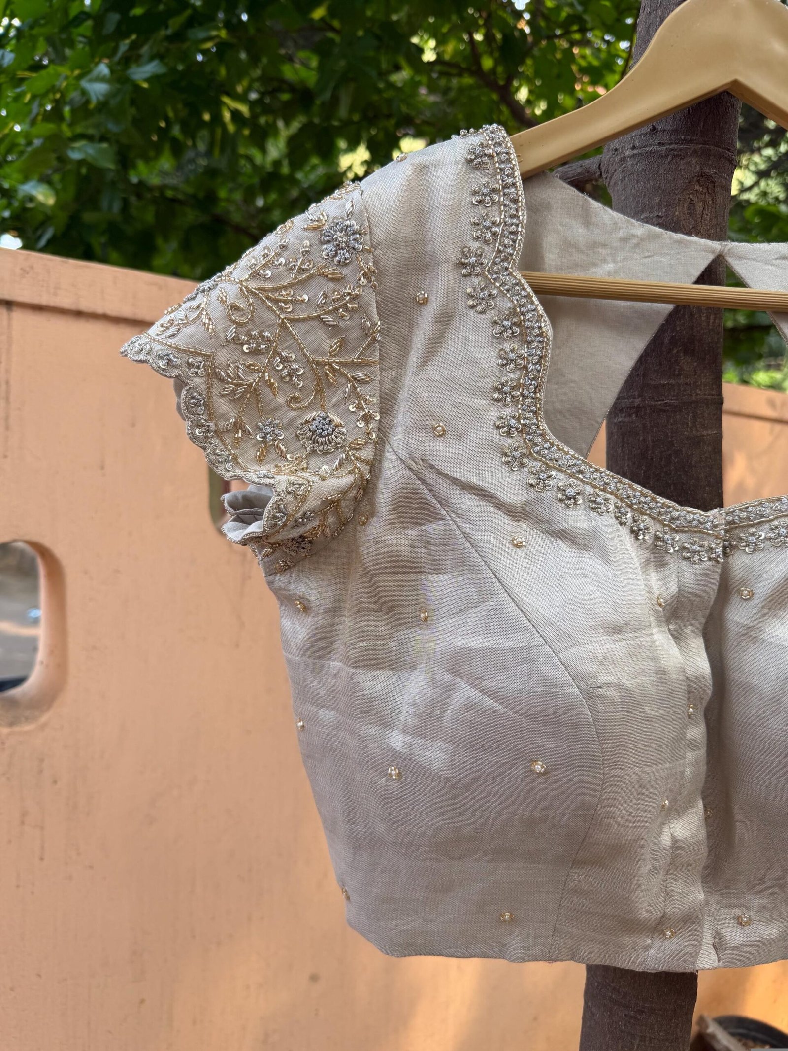 Hand Embroidered Zardosi Blouse: Silver Tissue Silk Sleeveless Crop Top/silver Maggam blouse,handwork blouse,mix and match blouse,silver usa