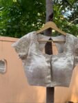 Hand Embroidered Zardosi Blouse: Silver Tissue Silk Sleeveless Crop Top/silver Maggam blouse,handwork blouse,mix and match blouse,silver usa