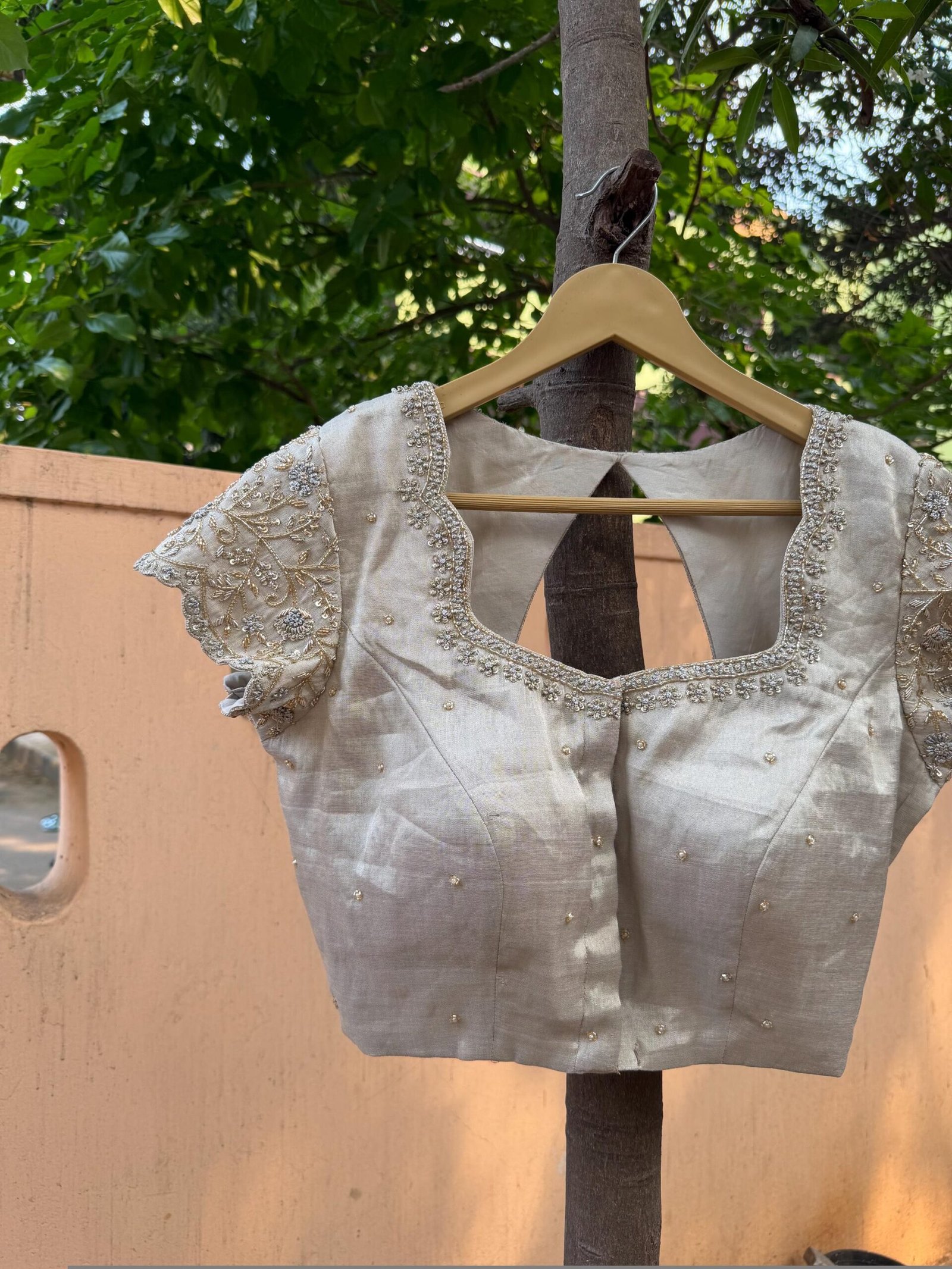 Hand Embroidered Zardosi Blouse: Silver Tissue Silk Sleeveless Crop Top/silver Maggam blouse,handwork blouse,mix and match blouse,silver usa