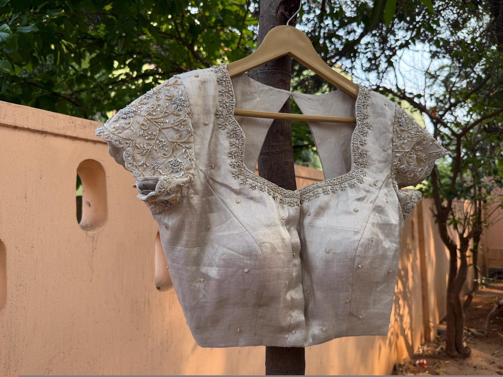 Hand Embroidered Zardosi Blouse: Silver Tissue Silk Sleeveless Crop Top/silver Maggam blouse,handwork blouse,mix and match blouse,silver usa