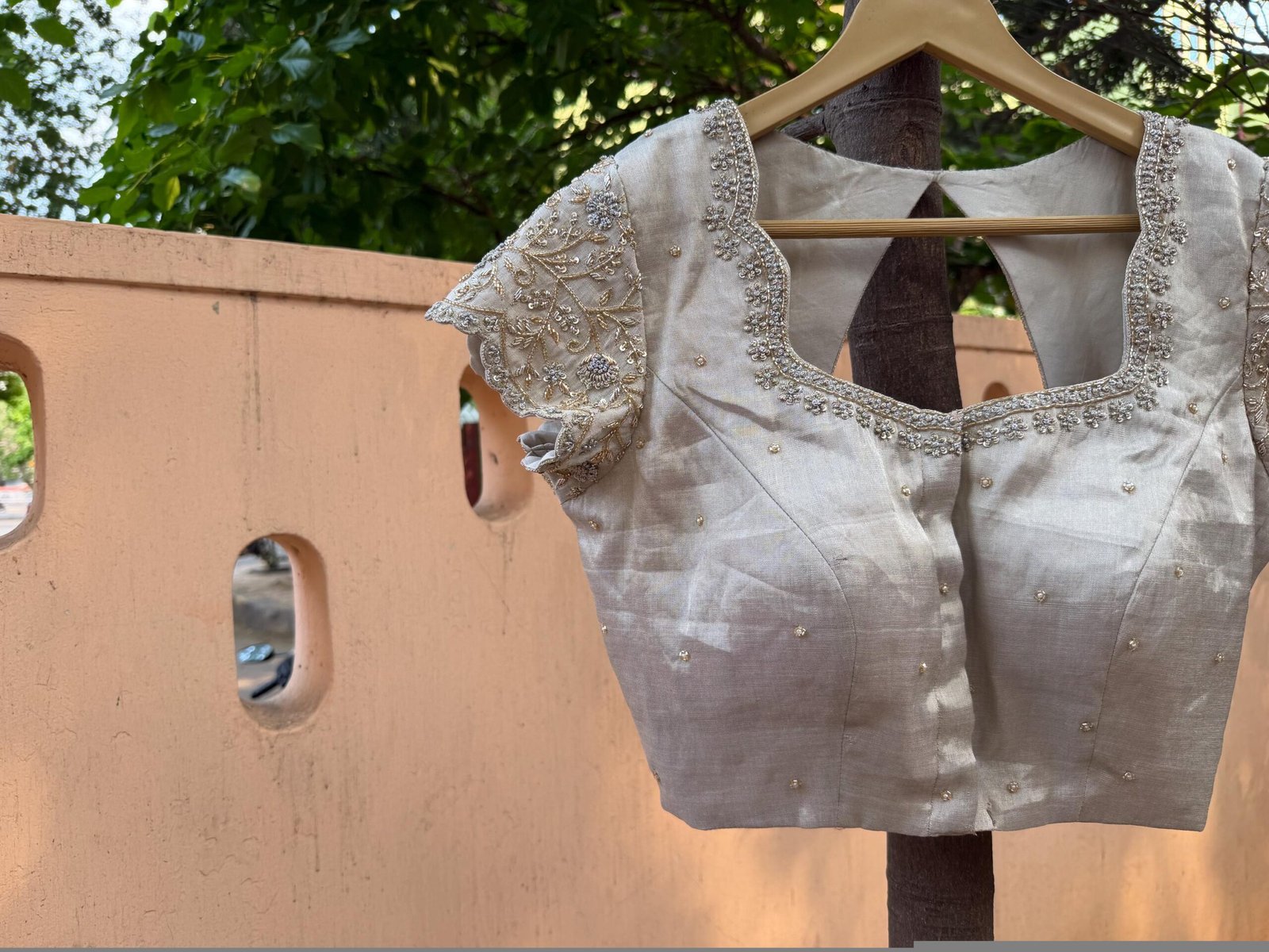 Hand Embroidered Zardosi Blouse: Silver Tissue Silk Sleeveless Crop Top/silver Maggam blouse,handwork blouse,mix and match blouse,silver usa