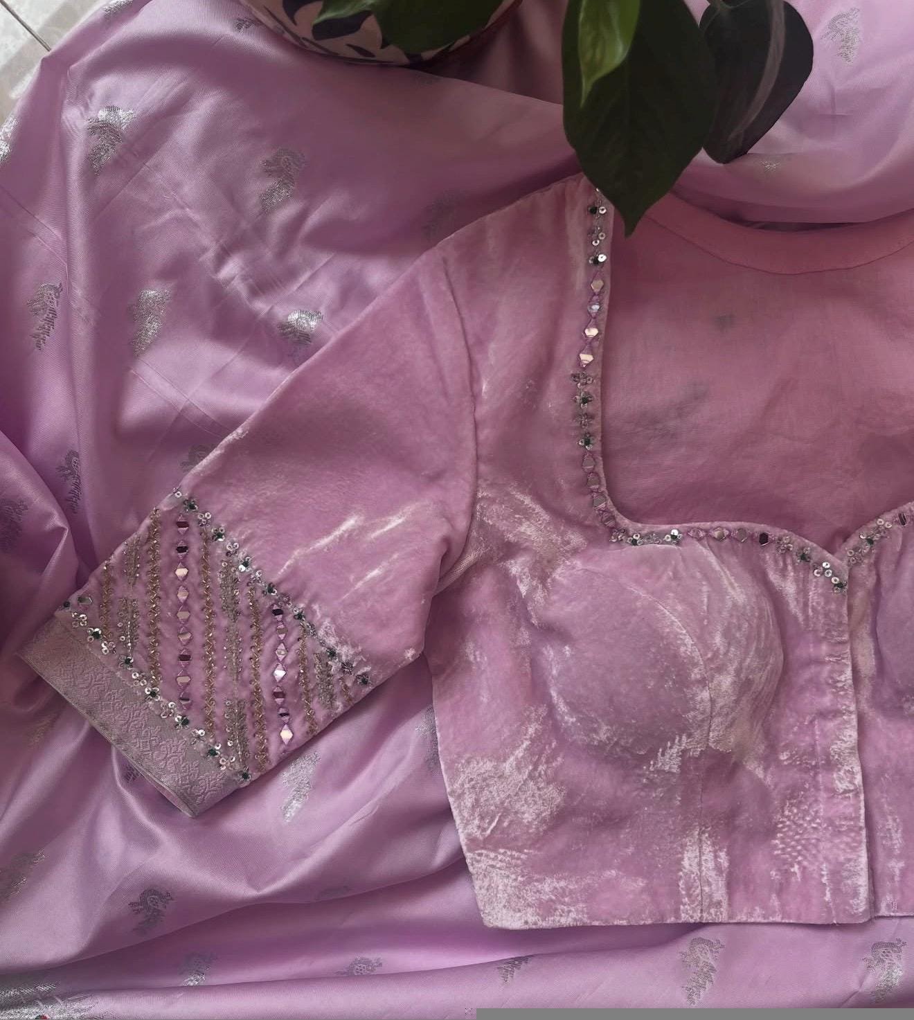 Light Pink Velvet Saree Blouse: Hand Embroidered Zardosi Maggam Work,pure velvet blouse,blush velvet blouse,handwork blouse,Pastel velvet us