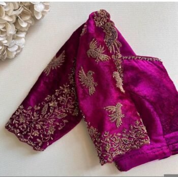 pure velvet hand embroidery blouse /modern saree maggam blouse/pink zardosi blouse / hand embroidered blouse/pink velvet ready made blouse