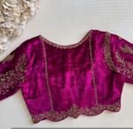 pure velvet hand embroidery blouse /modern saree maggam blouse/pink zardosi blouse / hand embroidered blouse/pink velvet ready made blouse