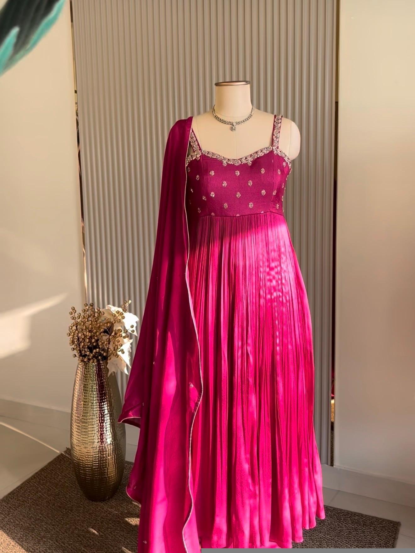 Pink Anarkali suit usa/hot pink anarkali kurta/ sleeveless anarkali/blue hand embroidered dress/Wedding outfit/pin kurta hand work anarkal
