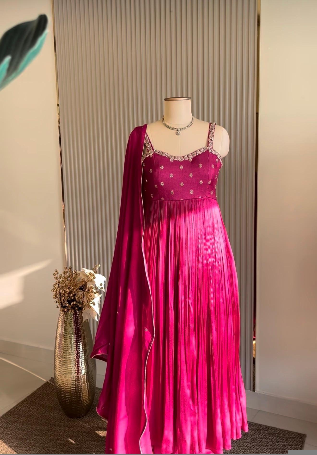 Pink Anarkali suit usa/hot pink anarkali kurta/ sleeveless anarkali/blue hand embroidered dress/Wedding outfit/pin kurta hand work anarkal