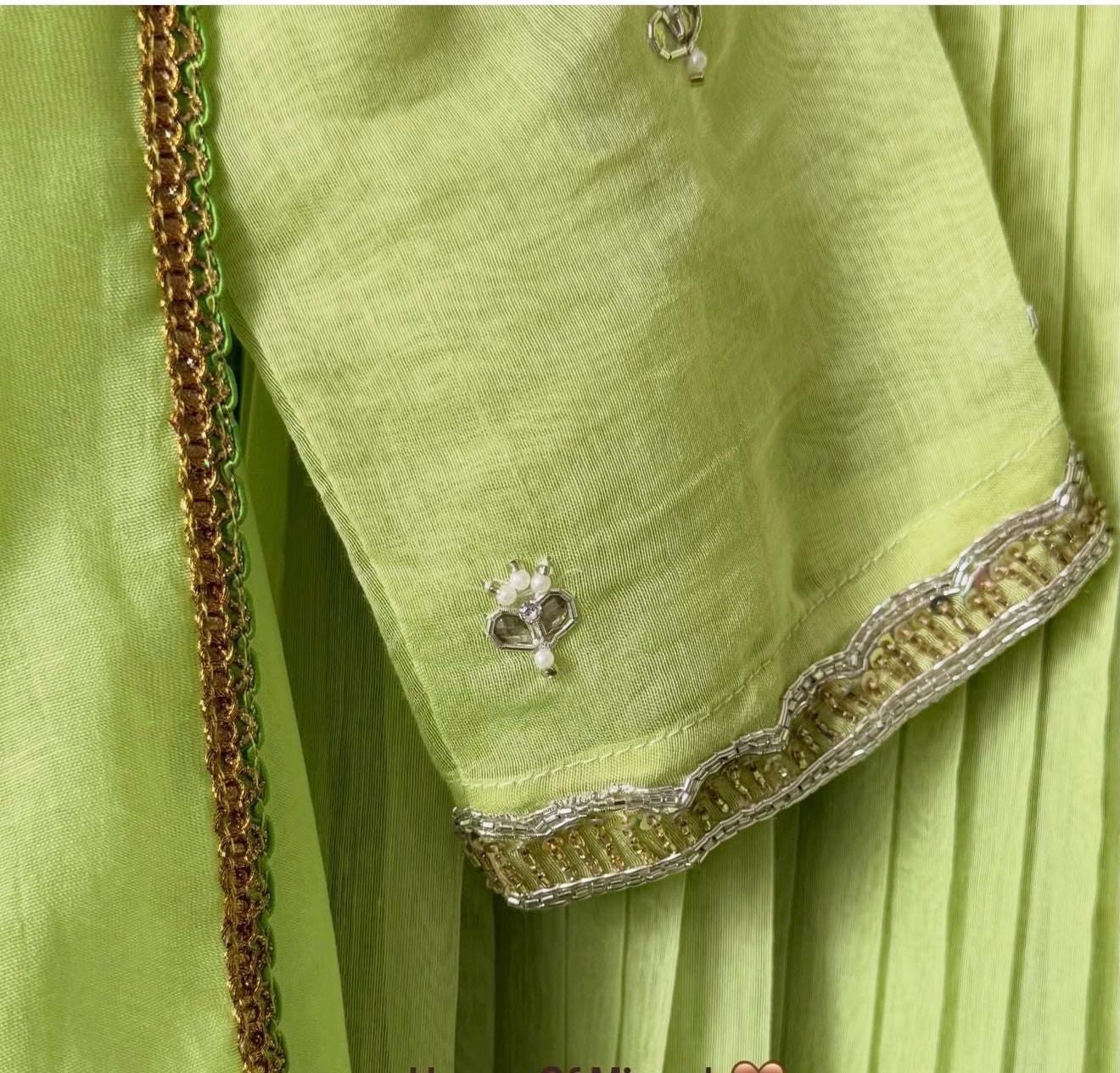 Hand Embroidered Pista Green Chanderi Silk Anarkali Suit with Dupatta,pista green anarkali/handwork anarkali/light green anarkali dupatta us