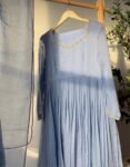 Hand Embroidered ice blue Chanderi Silk Anarkali Suit with Dupatta,brown anarkali/brown handwork anarkali/light blue anarkali dupatta USA