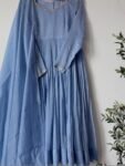 Hand Embroidered ice blue Chanderi Silk Anarkali Suit with Dupatta,brown anarkali/brown handwork anarkali/light blue anarkali dupatta USA
