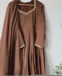 Hand Embroidered ice blue Chanderi Silk Anarkali Suit with Dupatta,brown anarkali/brown handwork anarkali/light blue anarkali dupatta USA