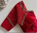 Red Silk Zardosi Embroidered Saree Blouse: Hand-Embroidered Maggam Work,red maggam work blouse,handwork blouse,maggam blouse,red saree blous