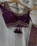 Hand Embroidered Kalamkari Lehenga Set: Red Silk Crop Top, Tissue Dupatta, half saree lehenga, teens Lehenga,tissue lehenga set,wedding dres
