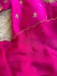 Pink chiffon silk saree with hand Embroidered blouse/hand embroidered saree with ready blouse|simple sarees |hot pink embroidery silk saree