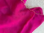 Pink chiffon silk saree with hand Embroidered blouse/hand embroidered saree with ready blouse|simple sarees |hot pink embroidery silk saree