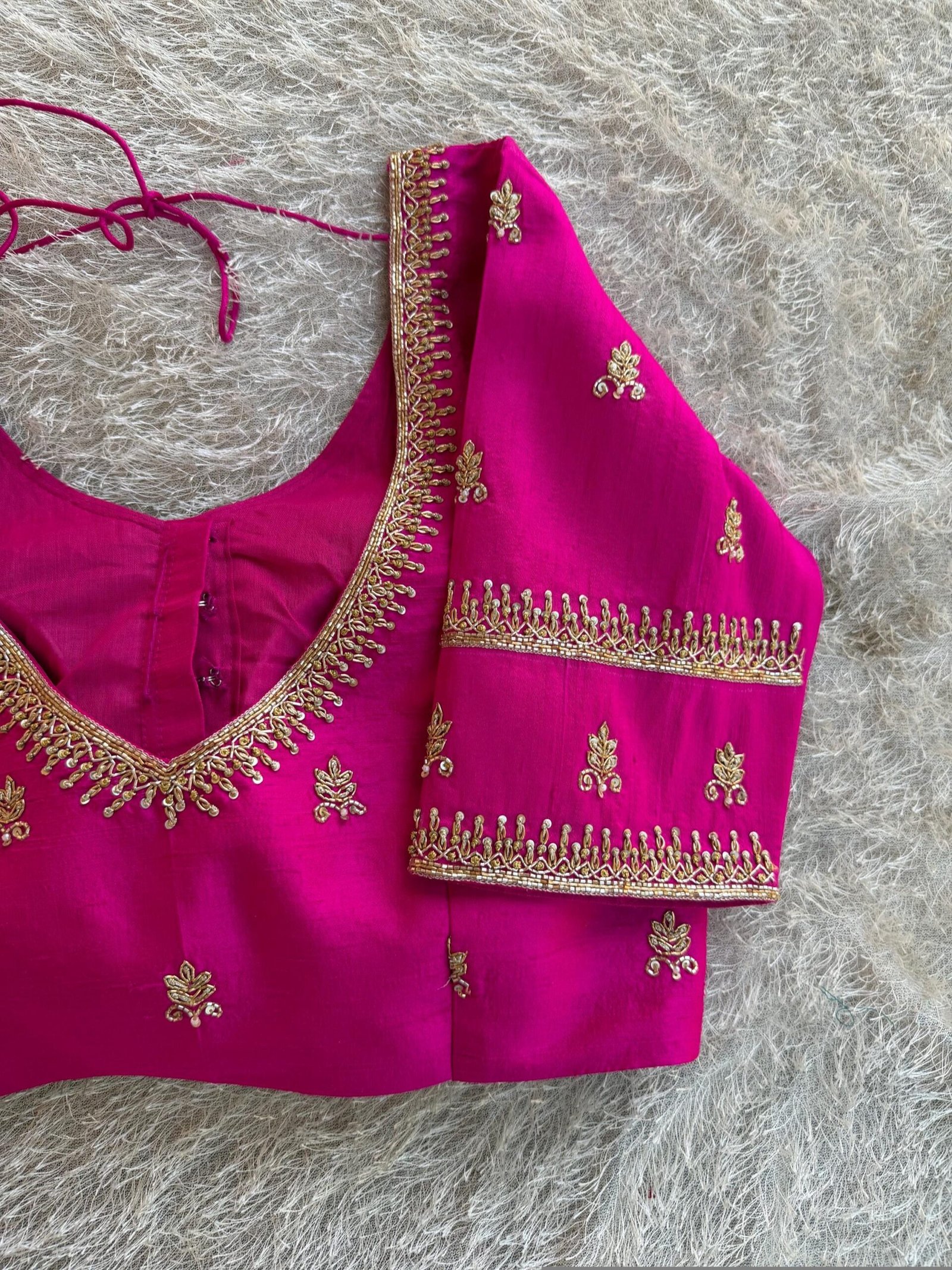 pure silk hand embroidery blouse/saree maggam blouse/hot pink zardosi blouse/hand embroidered blouse /magenta pink ready made blouse zardosi
